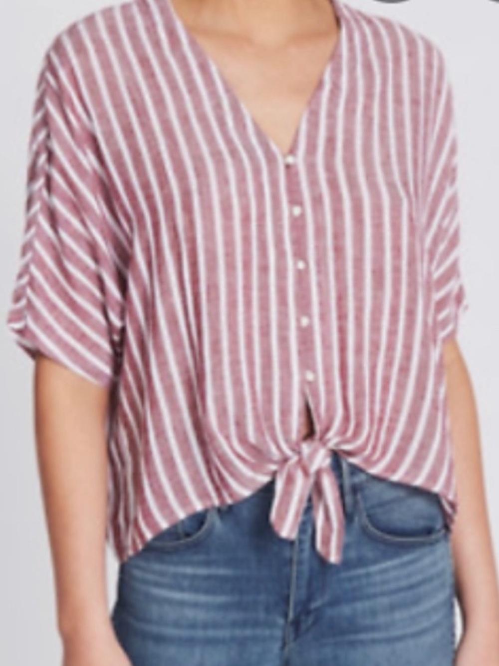 Rails Thea Tie Front Top Milos Stripe Linen Blend Casual Red White